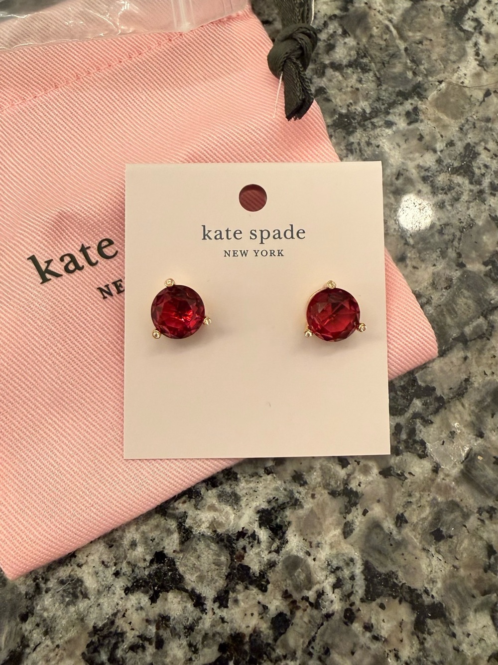 kate spade red crystal stud earrings with gold-tone setting